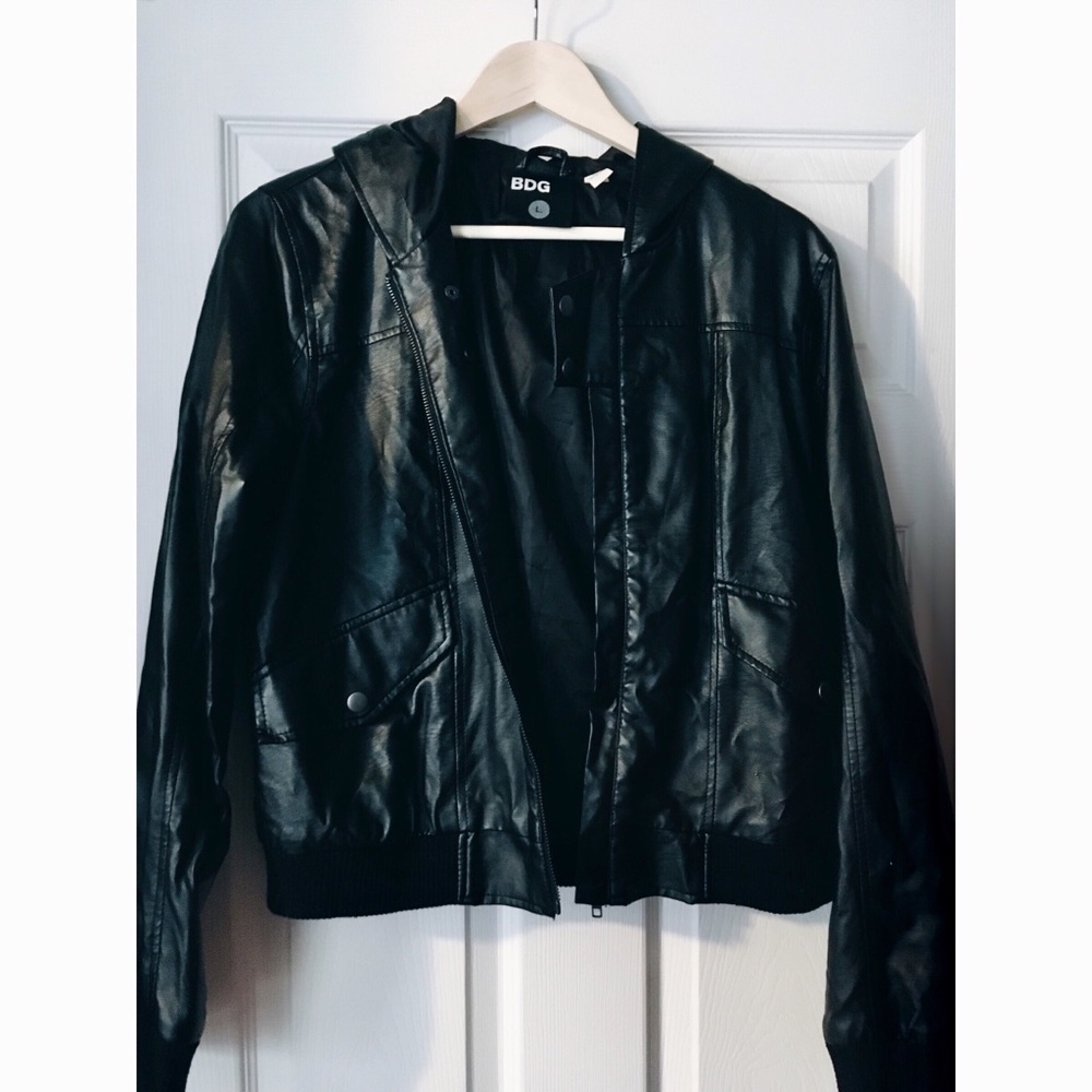BDG Faux Leather Hooded Jacket